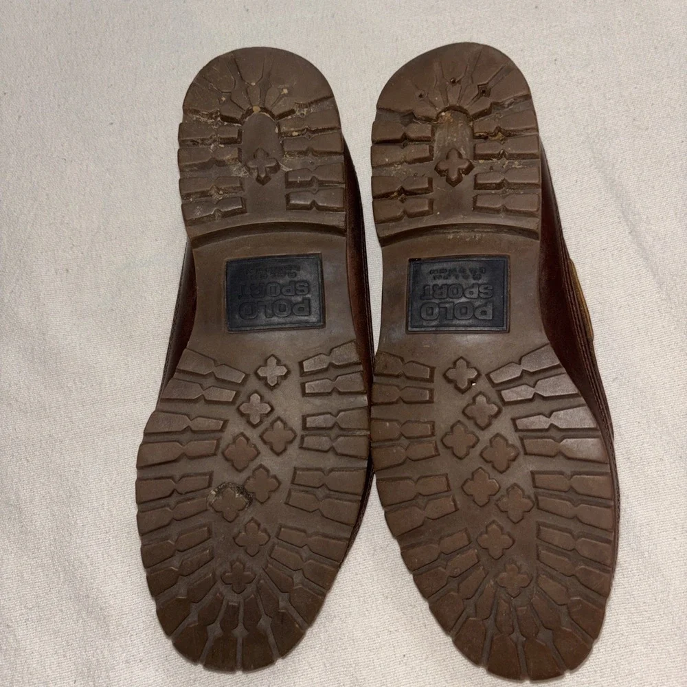 VTG 90's POLO‎ SPORT Ralph Lauren Brown Leather Boat Shoes Loafers Men's 10.5 D